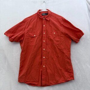 Polo Ralph Lauren Shirt Mens L Orange Canvas Safari Hiking Camping Button Up